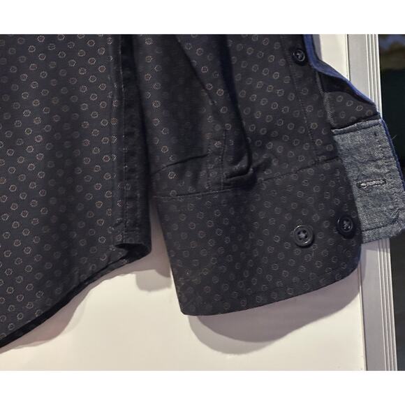 Banana Republic Dress Shirt Men L Cotton Button Down Long Sleeve Navy Geometric - Picture 7 of 7